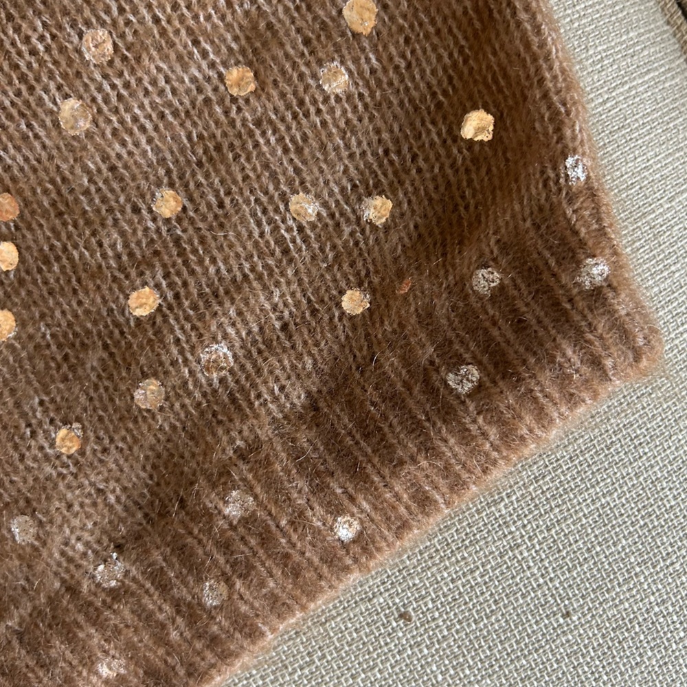 BEST Sezane Lizy Cardigan Camel Gold Polka Dot French Wool Causal - Picture 7 of 9